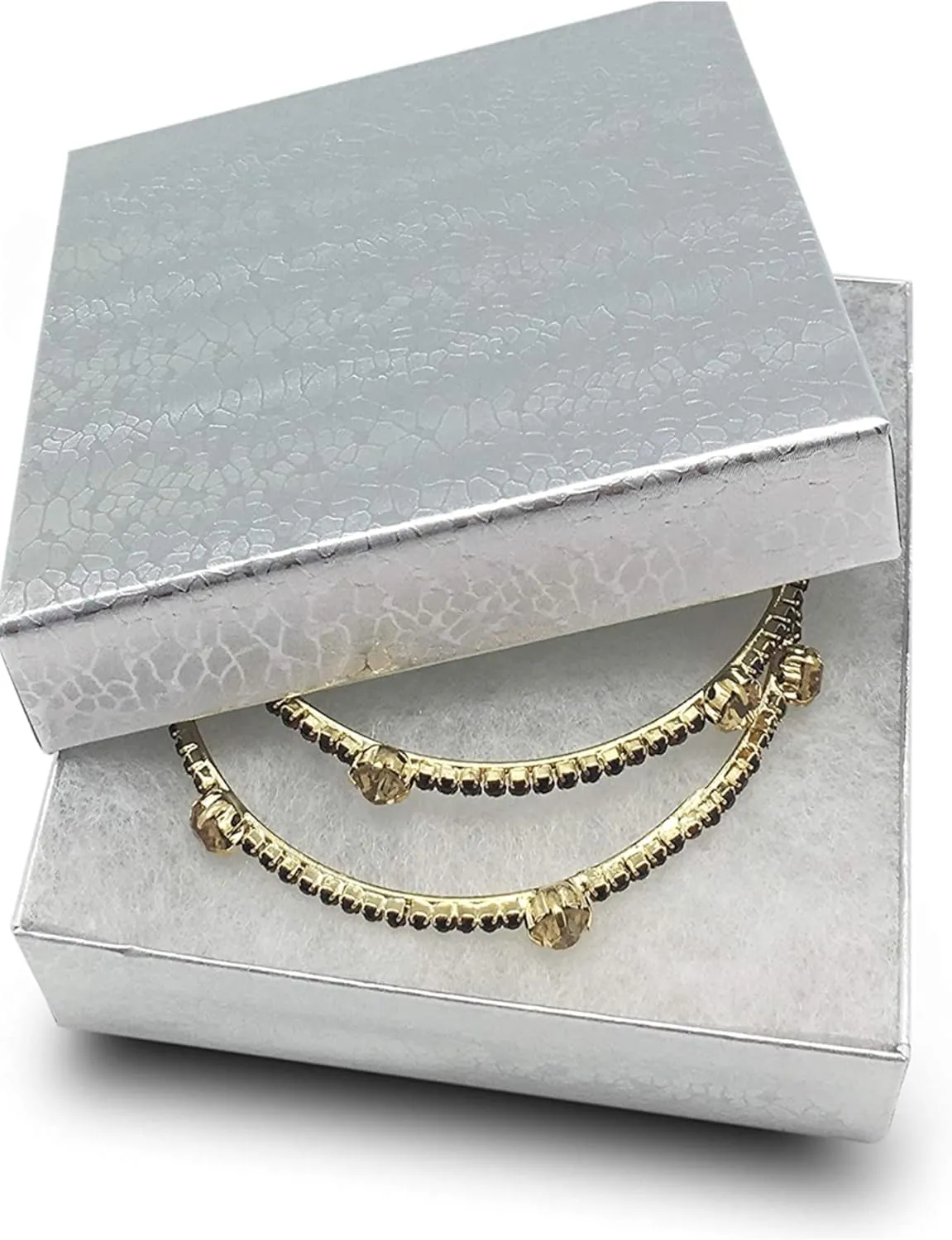 10 Pack Silver Foil Cotton Filled Color Paper Cardboard Jewelry Necklace Bracelet Bangle Watches Presentation, Retail Display, Packaging Boxes. Size- 5.25" X 3.75" X 1" by R J Displays