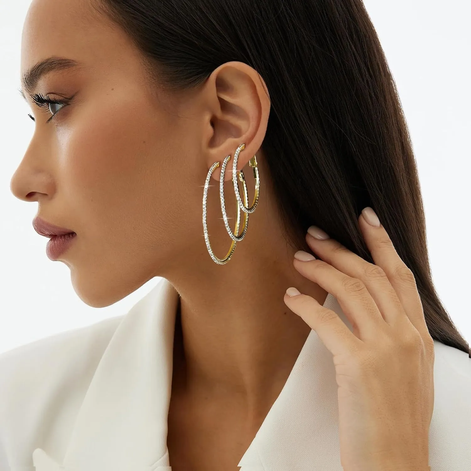 12 Pairs Big Gold Hoop Earrings Set for women Cubic Zirconia Set Earrings 14K Gold Plated Stainless Surgical Steel Stud Earrings Jewelry for Women