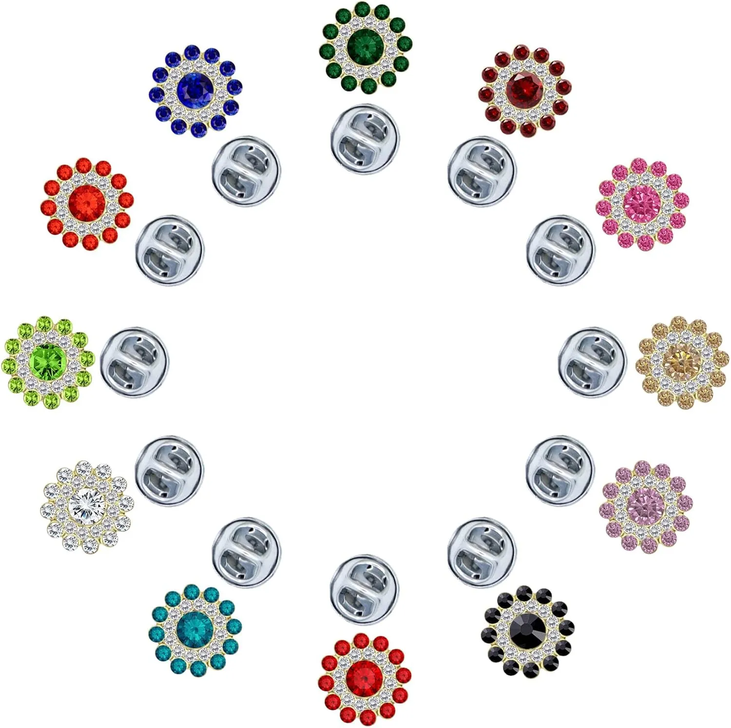 12Pcs Color Rhinestone Sunflower Brooch Pins for Women Crystal Flower Lapel Pins flower brooches for women Men Clothing Bags Backpacks Jackets Hat