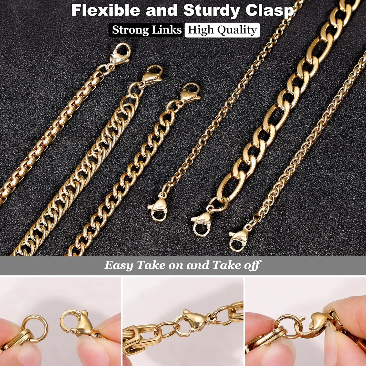 12PCS Stainless Steel Cuban Link Chain Bracelets for Men Women Gold Figaro Rope Chain Men's Curb Chain Bracelets Set Box Square Rolo Twisted Wrist Bracelets 7.5/8.3/9inch