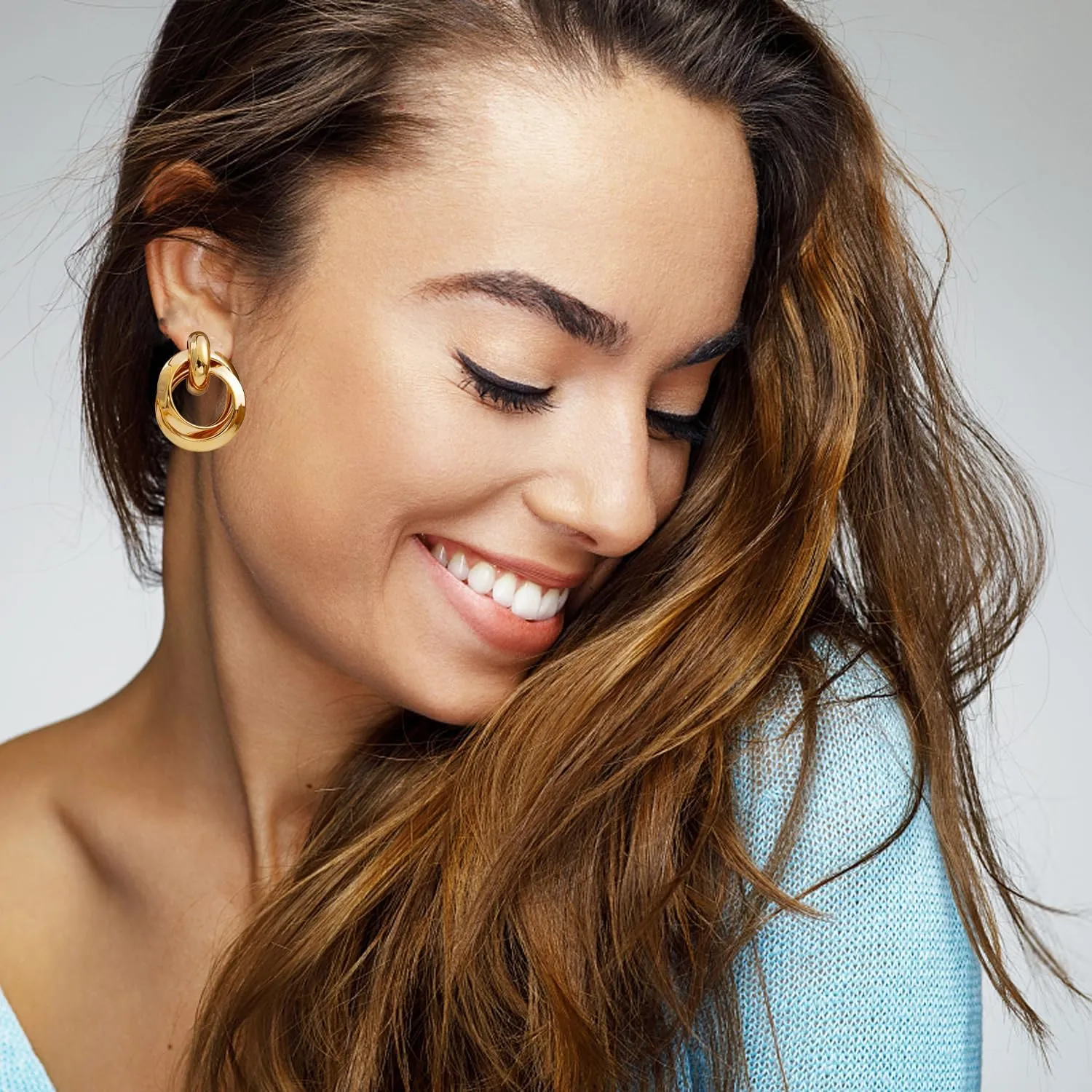 14K Chunky Gold Earrings Gold Geometric Drop Dangle Earrings for Women Large Hoop Gold Statement Earrings Hypoallergenic Fashion Earrings Jewelry