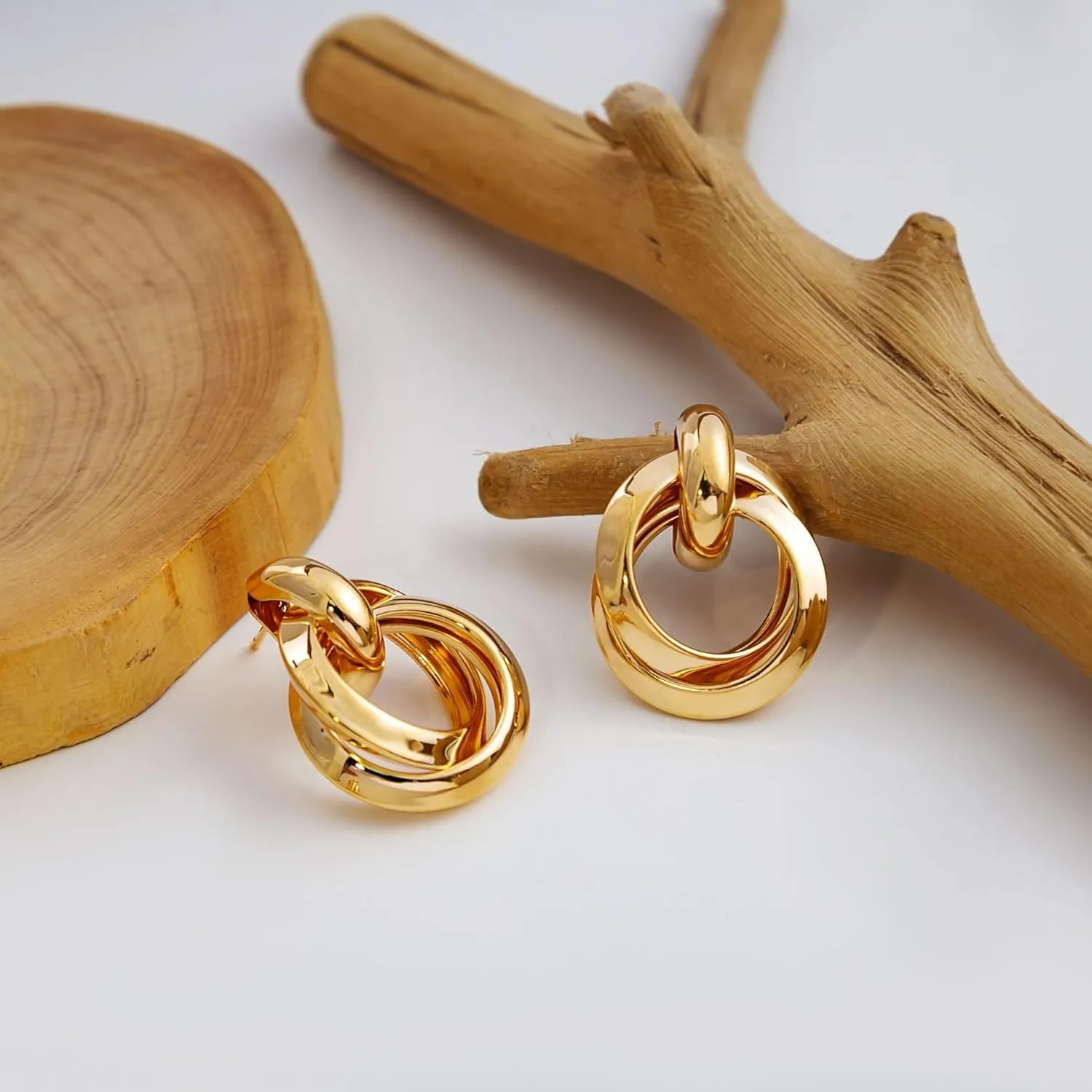 14K Chunky Gold Earrings Gold Geometric Drop Dangle Earrings for Women Large Hoop Gold Statement Earrings Hypoallergenic Fashion Earrings Jewelry
