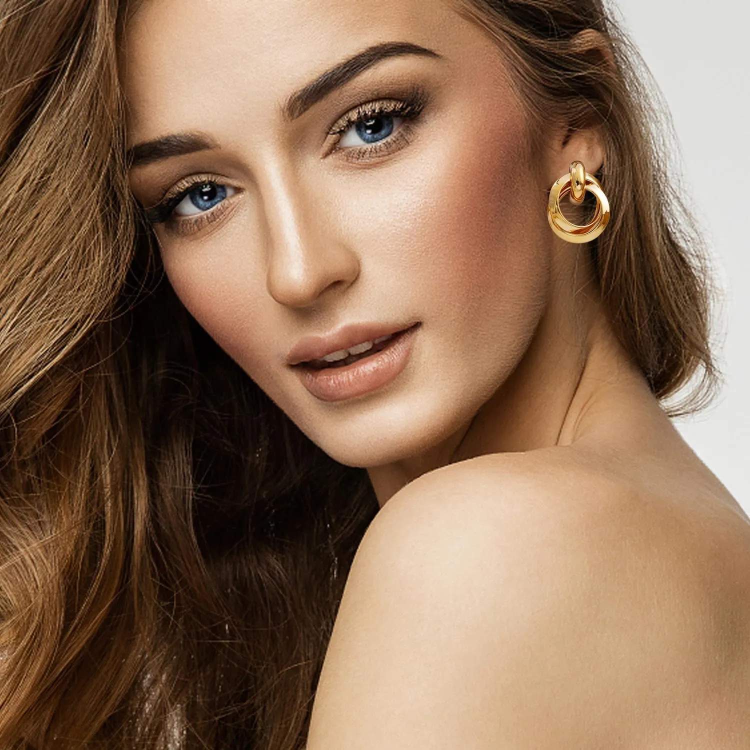 14K Chunky Gold Earrings Gold Geometric Drop Dangle Earrings for Women Large Hoop Gold Statement Earrings Hypoallergenic Fashion Earrings Jewelry