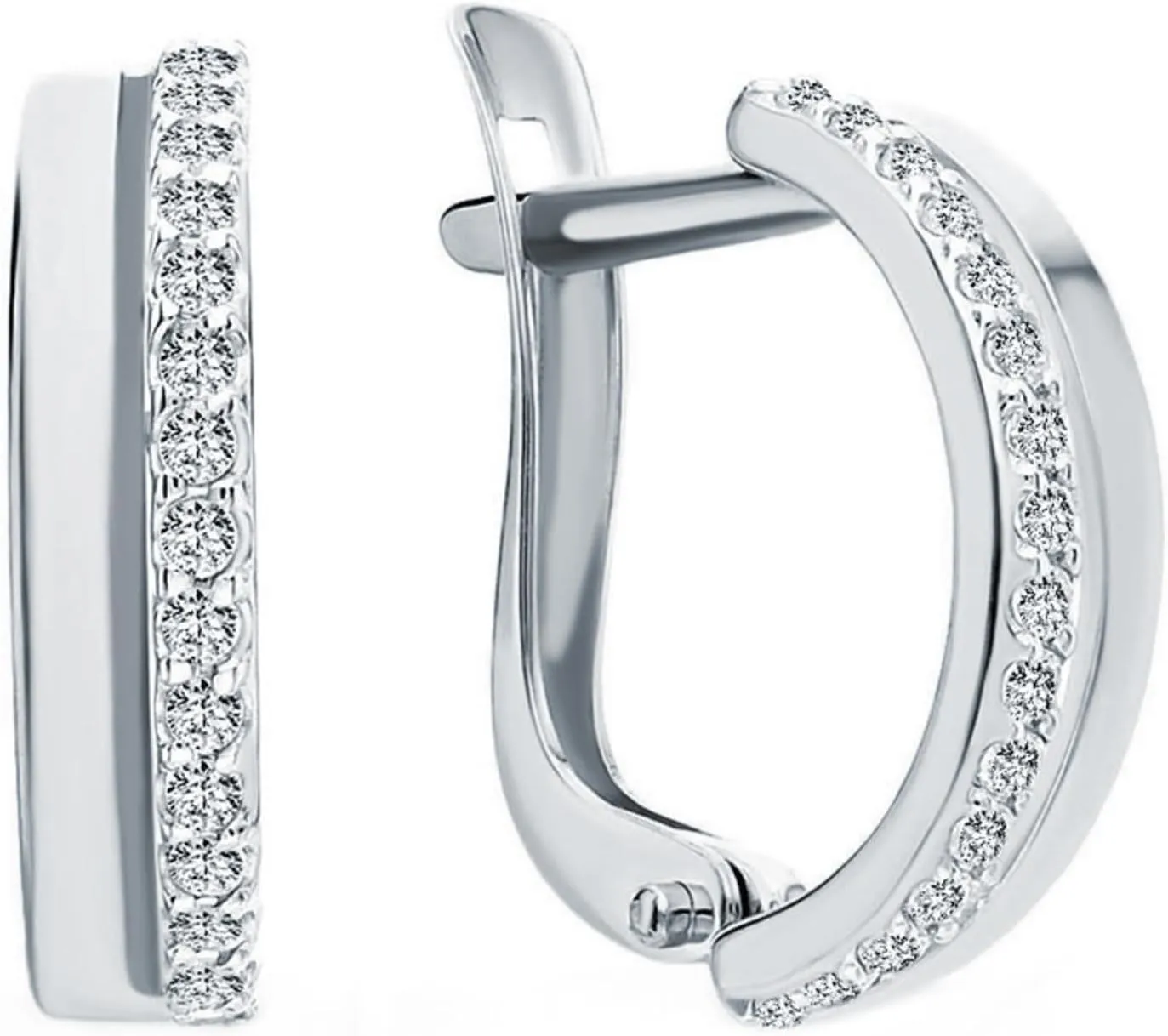14K Gold Diamond (0.40ct) Hoop Earrings,Single Line Hoop Earrings, Gold Fine Cluster Earring, English Lock Hoop, Christmas Gift.