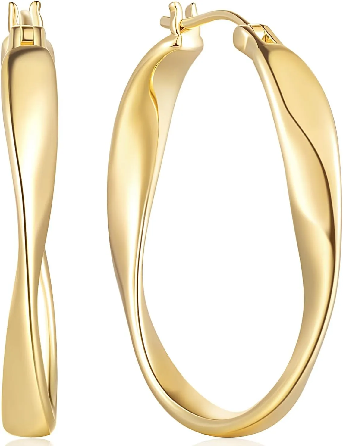 14K Gold Hoop Earrings for Women Large Earring Hoops Thick Hoop Earring Twisted Wave Gold Earrings 30MM