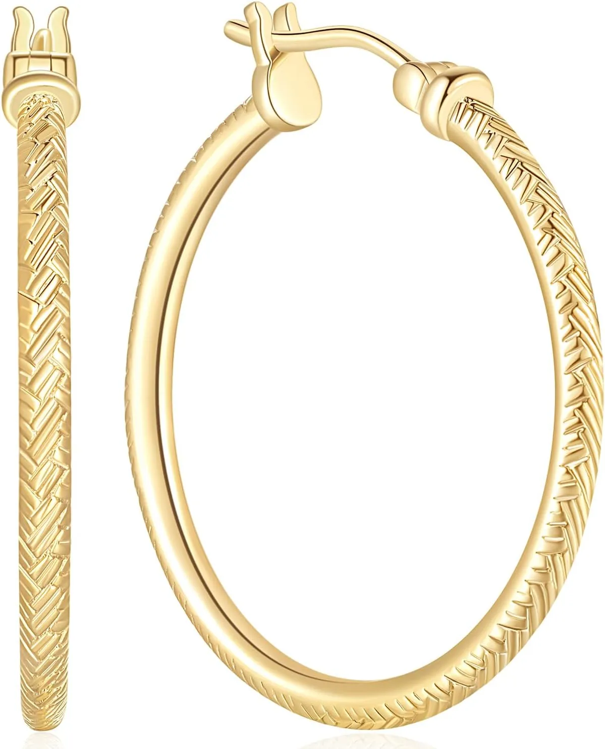 14K Gold Hoop Earrings for Women??s Hoop Earrings Big Earring Interlacing Lines Design Jewelry 30mm