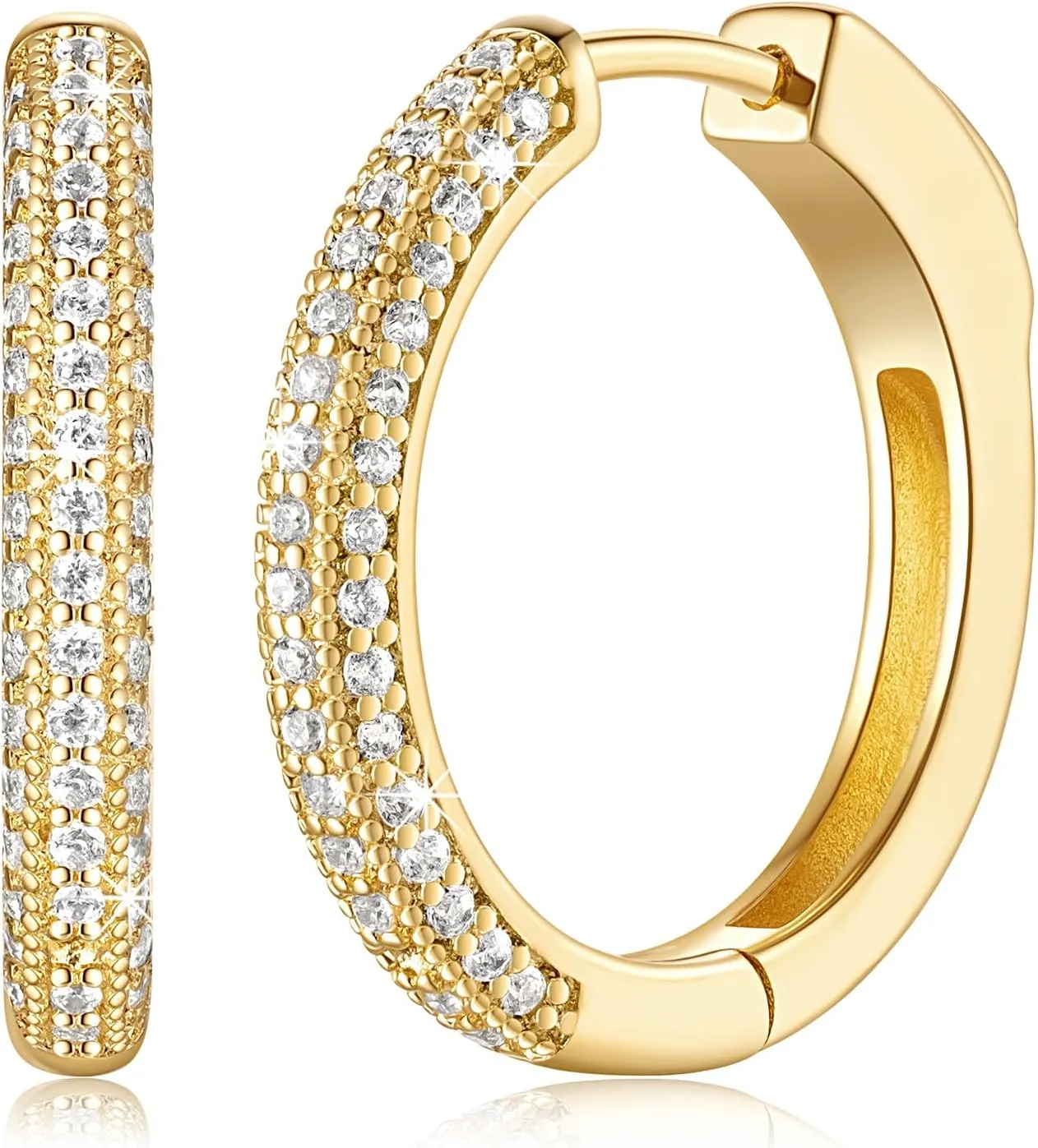 14K Gold Hoop Earrings Gold Earrings For Women Cubic Zirconia Huggie Hoop Earring For Women Sparking 20.3 * 2.9MM