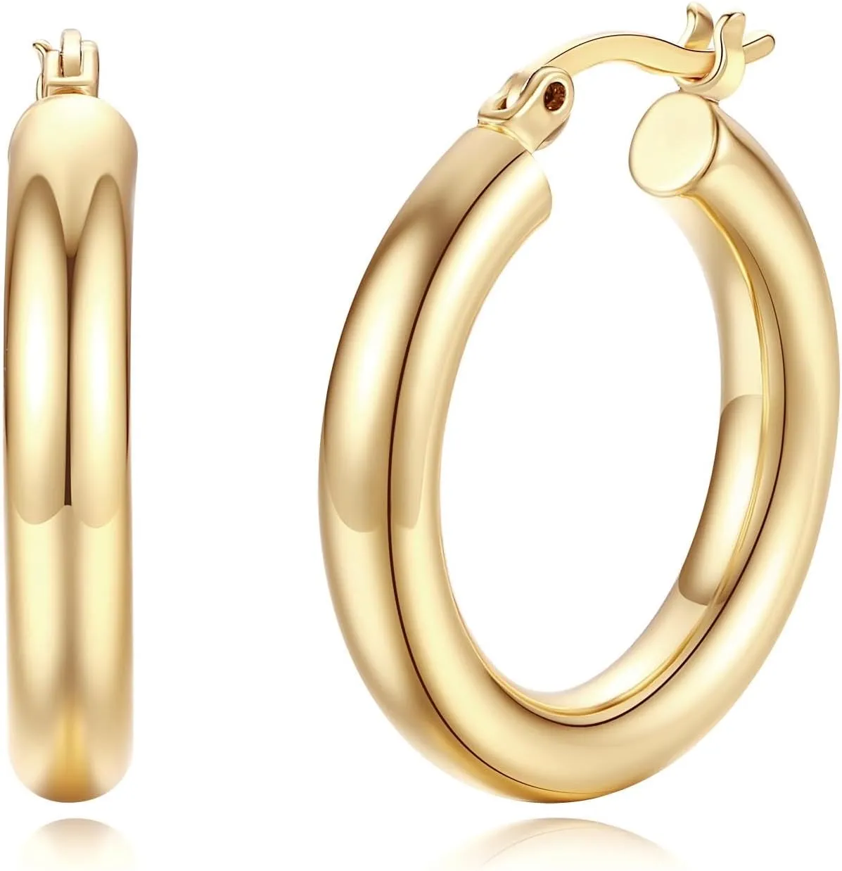 14K Gold Hoop Earrings, Huggie Hoop Earrings for Women, Mothers Day Valentines Anniversary Birthday Gifts for Wife, Jewelry Gifts for Women (27mm)