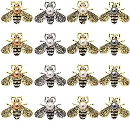 16 PCS Honey Bee Brooches Lapel Pins Crystal Insect Themed Bee Brooches