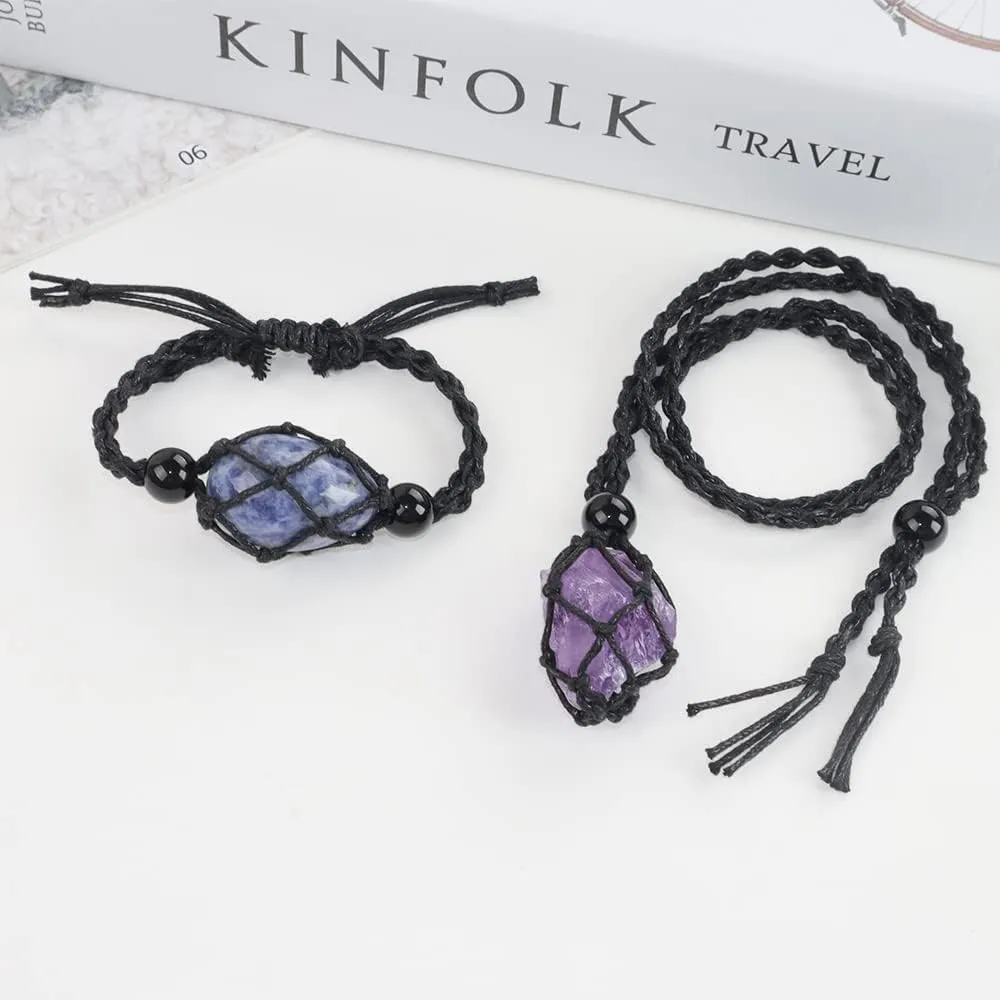 18 PCS Crystal Cage Necklace Holder Necklace Cord Empty Stone Holder Replacement Hand-Woven Necklace Cord with Adjustable Length