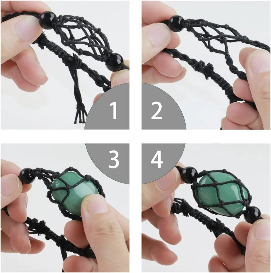18 PCS Crystal Cage Necklace Holder Necklace Cord Empty Stone Holder Replacement Hand-Woven Necklace Cord with Adjustable Length