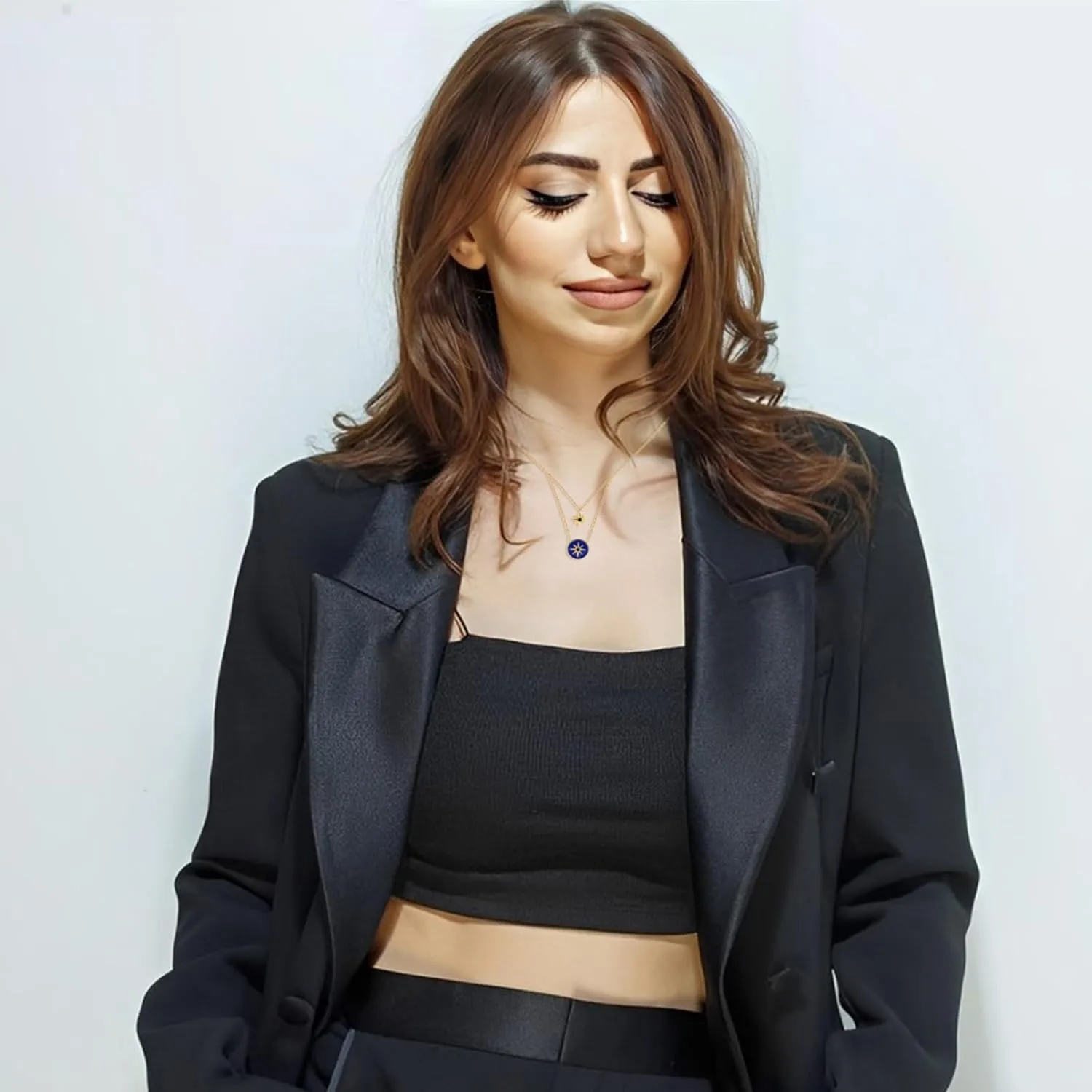 18k Real Gold Plated Enamel Octagram Layering Necklaces for Women Cubic Zirconia Necklace Coin Pendant Star Layered Necklaces Jewelry Birthday Gift for Wife Girlfriend