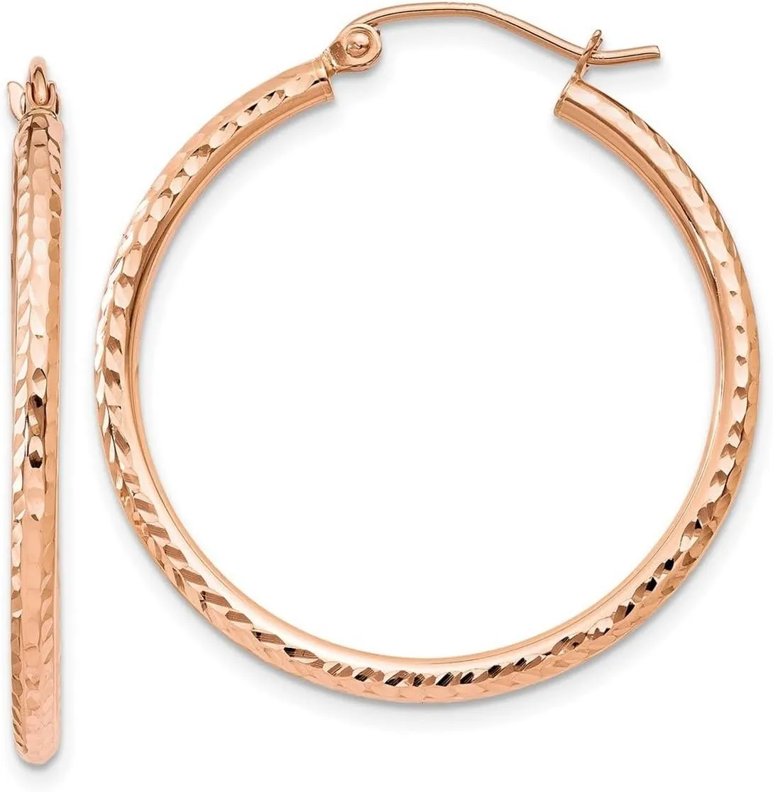 2.00mm 10k Rose Gold Sparkle Cut Polished Hoop Earrings 30mm Long 2mm Thick-Hoop Earring for Women