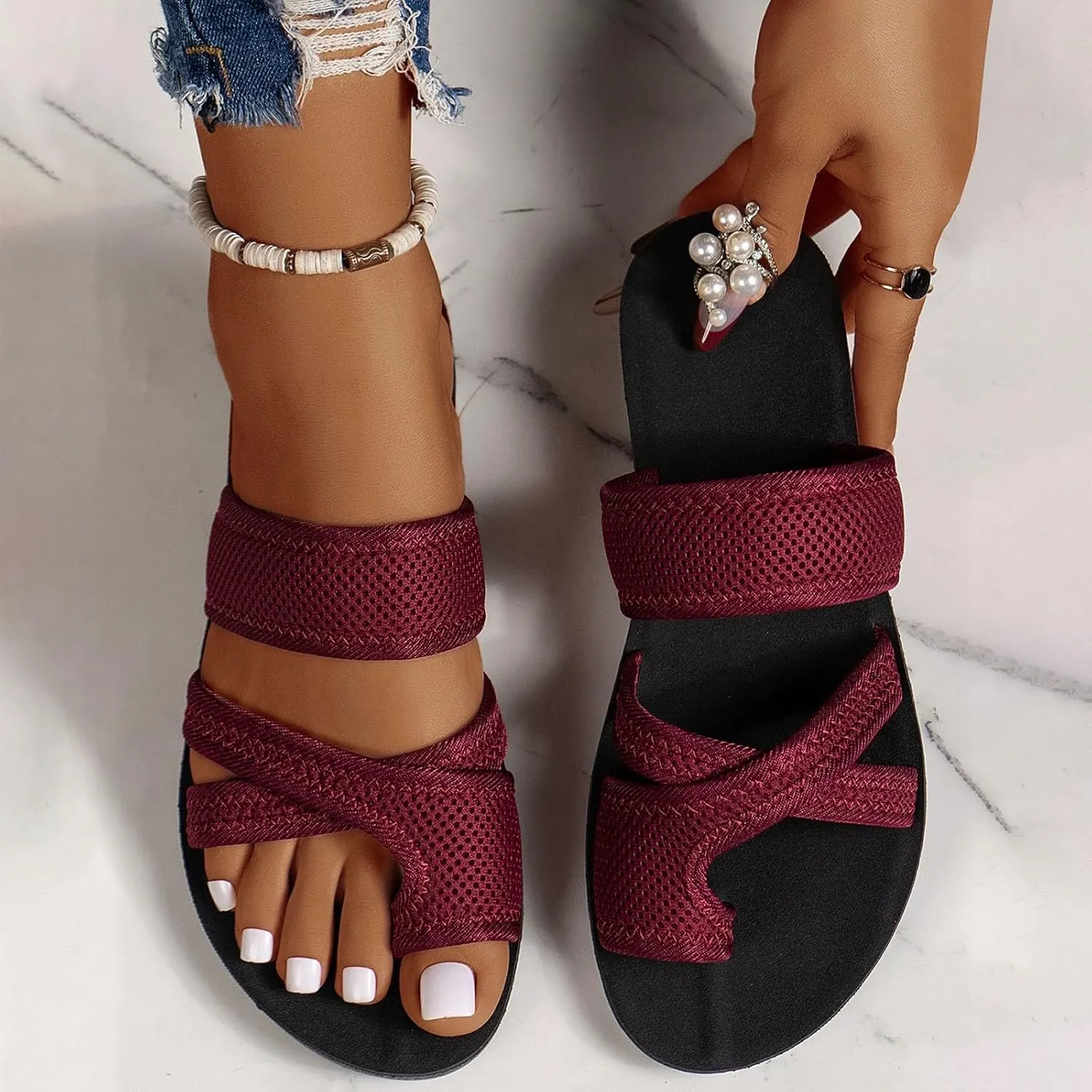 2024 Women's Hollow Mesh Slide Sandals - Comfortable Orthopedic Arch Support Mesh Sandals Slipper Flip Flop Sandals