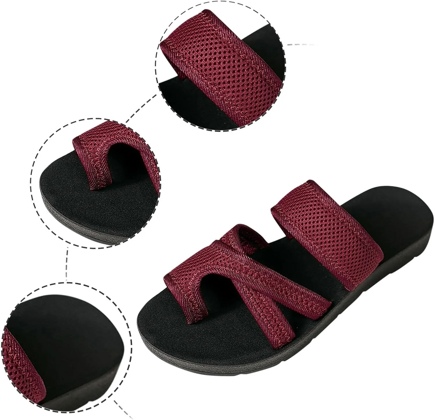 2024 Women's Hollow Mesh Slide Sandals - Dressy Summer Flats Breathable Orthopedic Arch Support Slip On Mesh Sandals