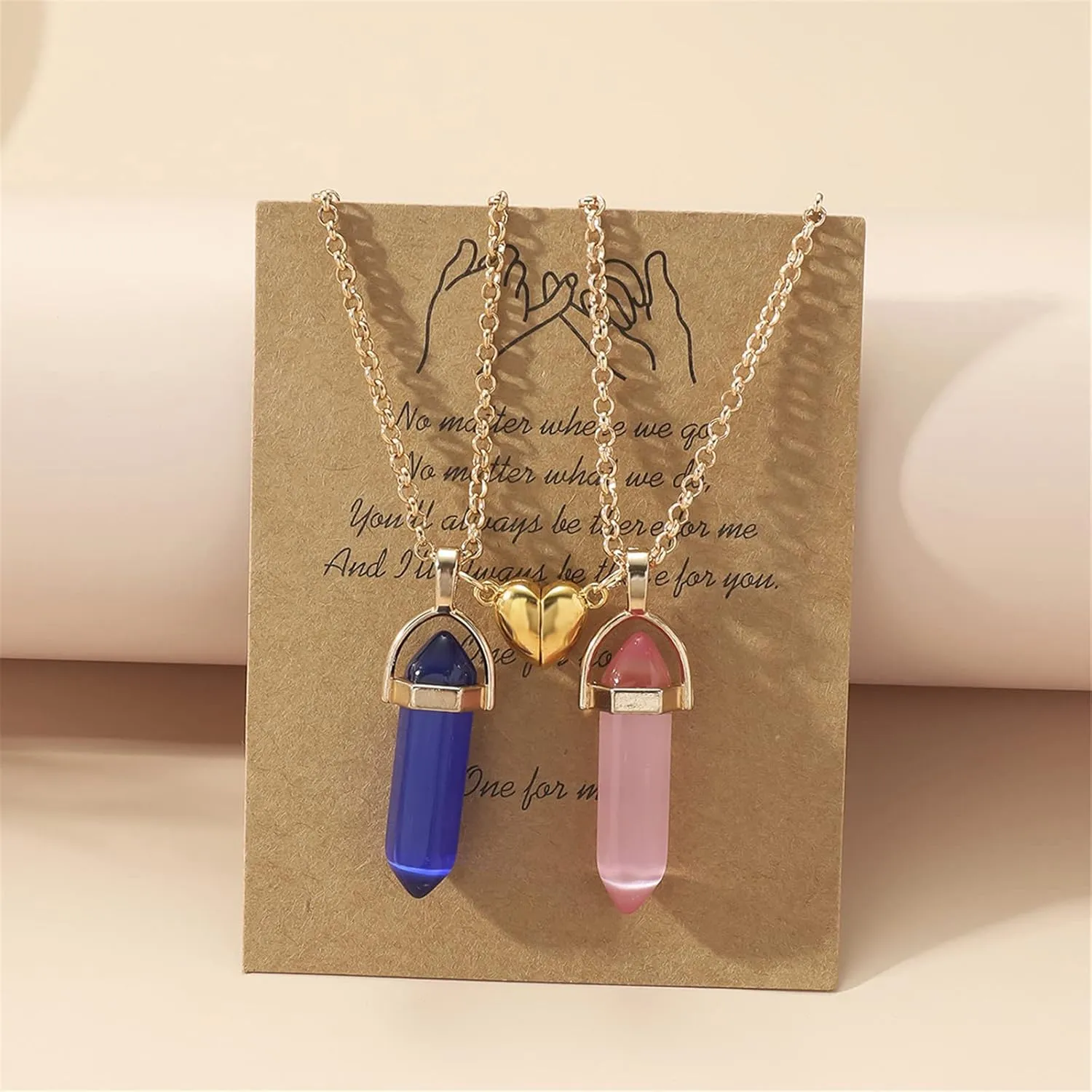 2Pcs Crystal Mutual Attraction Couple Matching Hexagonal Pendant Necklace Love Heart Natural Stone Chakra Necklace for Women Men Meditation Jewelry Birthday Gift
