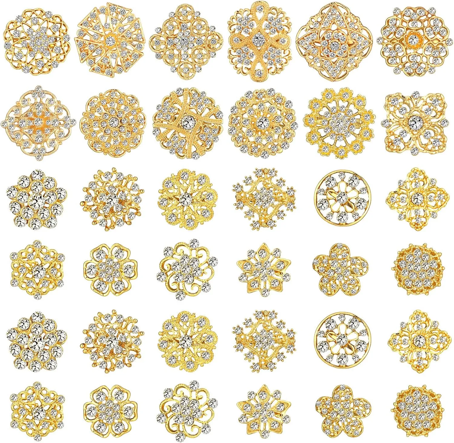 36 Pieces Clear Rhinestone Brooches for Crafts Crystal Flower Brooch Pins with Rhinestones Sliver Bulk Brooches Jewelry for Woman Flower Lapel Badge Pins DIY Wedding Bouquet Broaches Kit