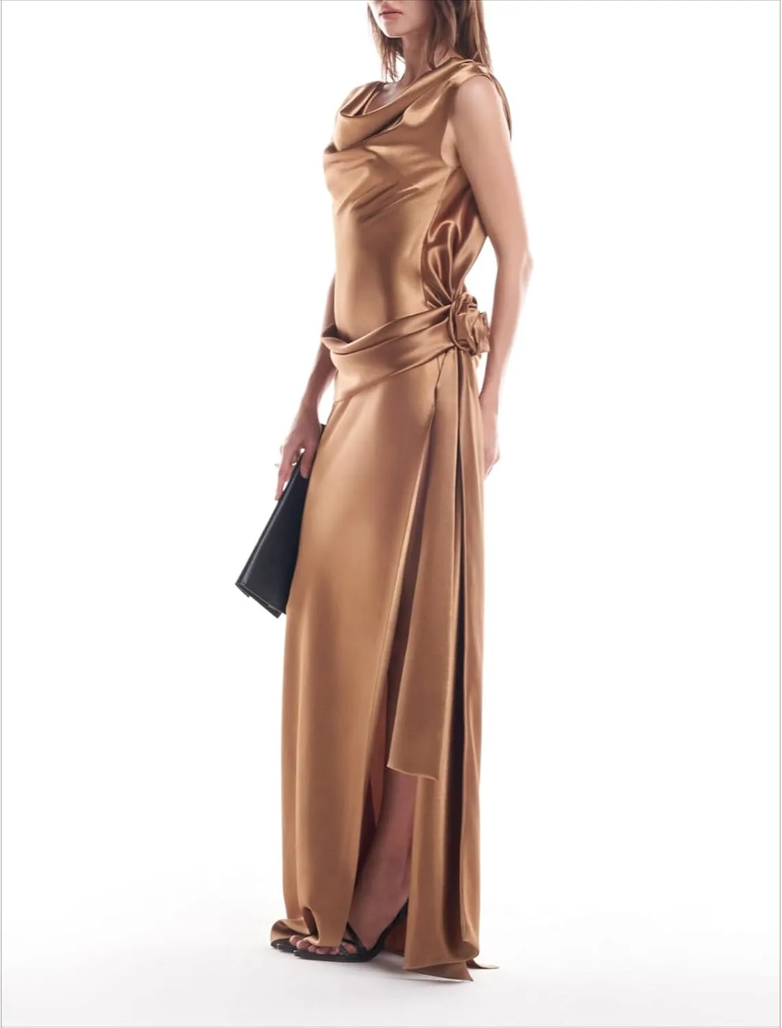 3D Flower Split Backless Dress Women Elegant Pleated Side Long Dresses Evening Party Beach Ribbon Loose Lady Robe