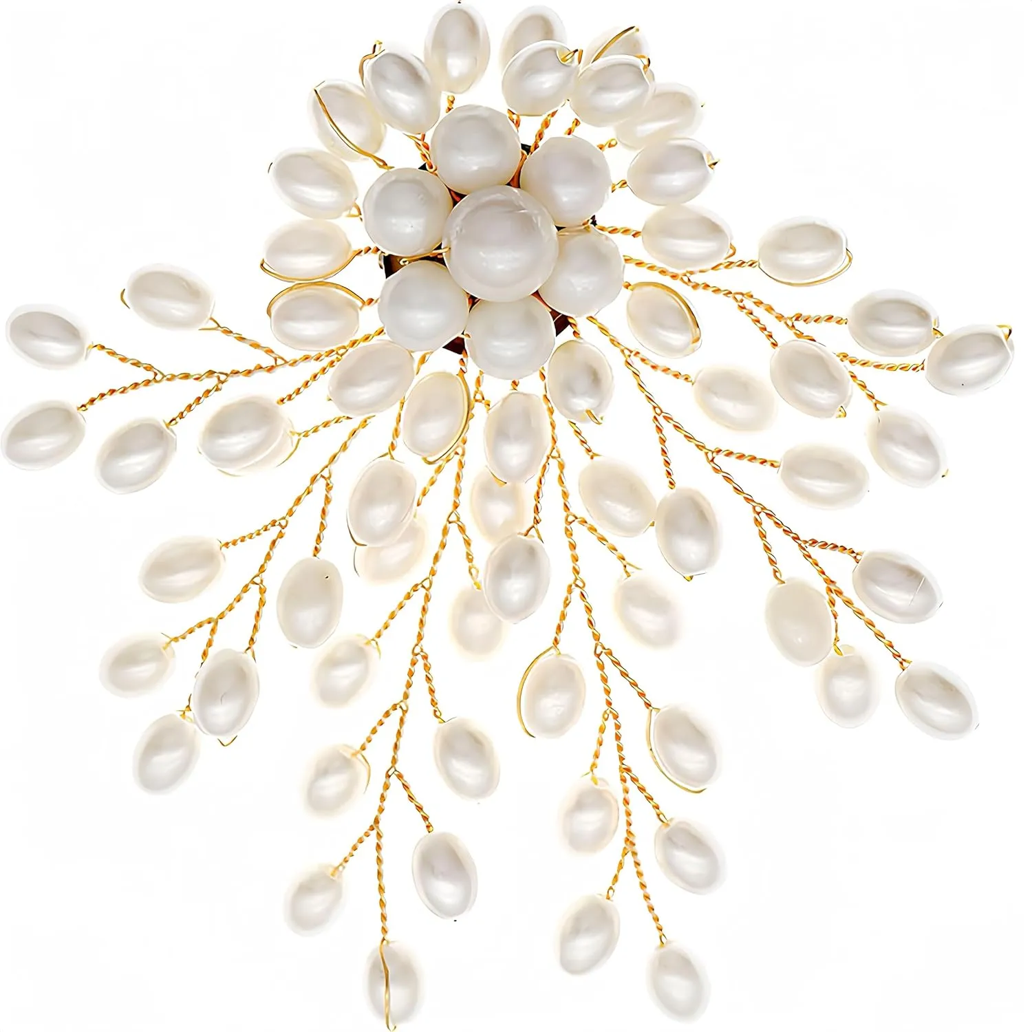 3inch Large Women's Brooch Pin Lapel Flower Pearl Brooch - Fashion Gold Vintage Simulated Crystal Pearl Rhinestone Floral Brooches for Women Bridal Wedding with Graceful Bling Bulk Costume Jewelry