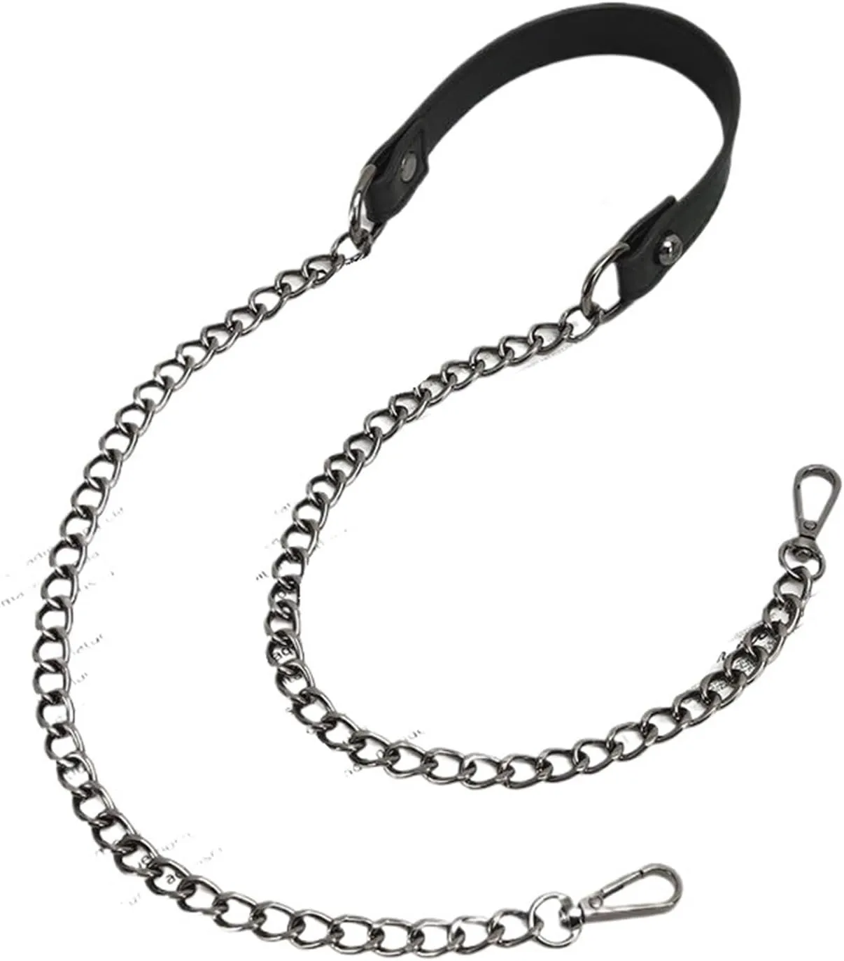 50cm-160cm Replacement Shoulder Crossbody Bag Strap Black PU Leather Handle with 9mm Gold, Silver, Black Metal Chains for Bag Handbag(Black,140cm)