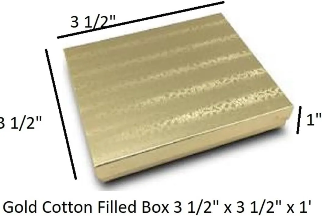 6 Pack Cotton Filled Gold Foil Paper Cardboard Jewelry Necklace Earring Bangle Anklet Pendant Bracelets Watch Retail Boxes Size 3 1/2" x 3 1/2" x 1" Inch - by R J Displays (Gold)