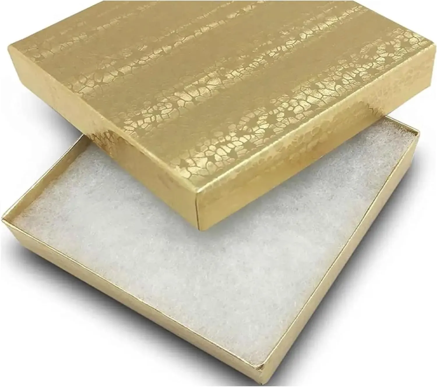 6 Pack Cotton Filled Gold Foil Paper Cardboard Jewelry Necklace Earring Bangle Anklet Pendant Bracelets Watch Retail Boxes Size 3 1/2" x 3 1/2" x 1" Inch - by R J Displays (Gold)