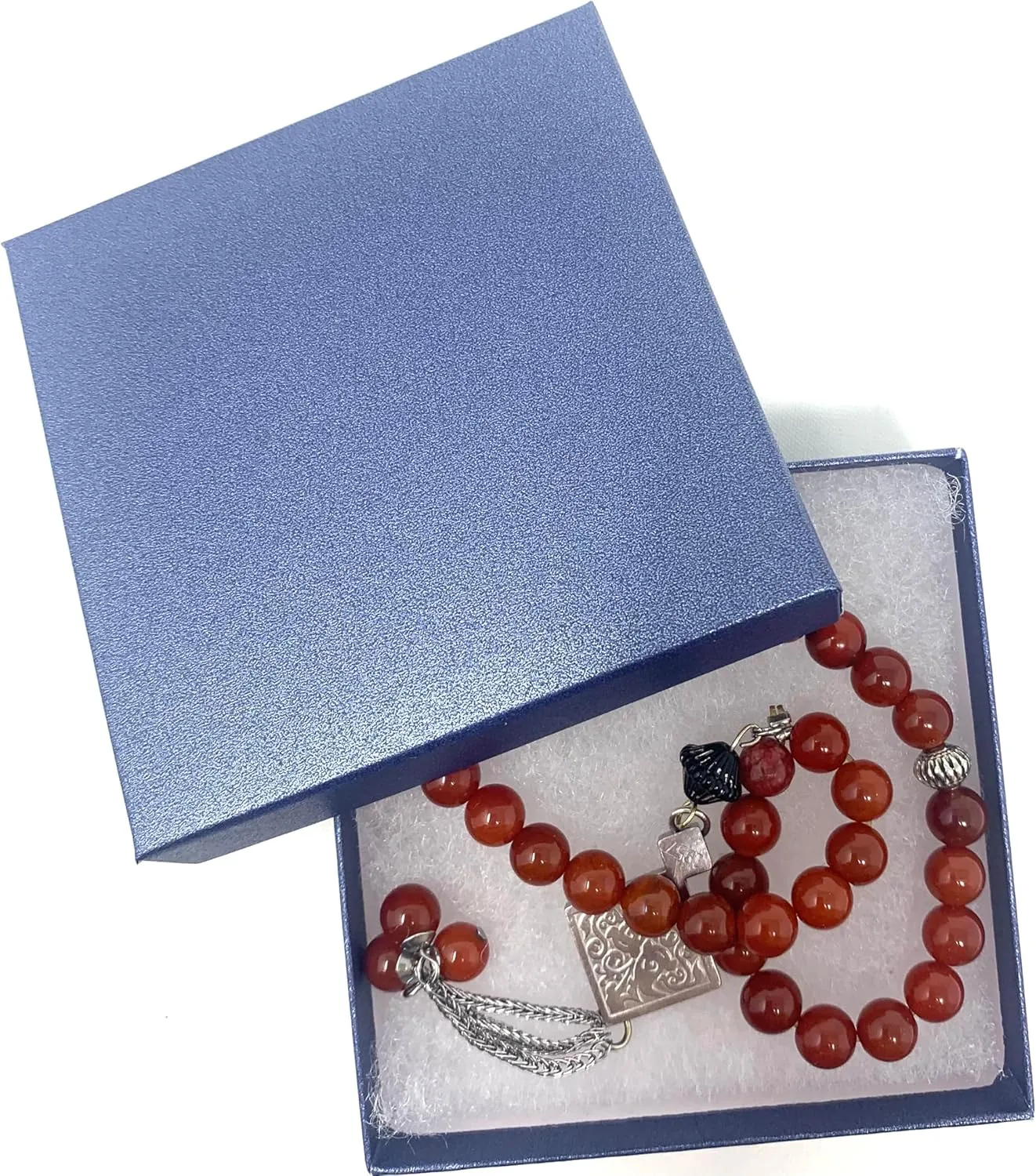 6 Pack Cotton Filled Pearl Blue Color Cardboard Jewelry Necklace Earring Bangle Anklet Pendant Bracelets Watch Gift and Retail Boxes Size 3 1/2" x 3 1/2" x 1" Inch - by R J Displays