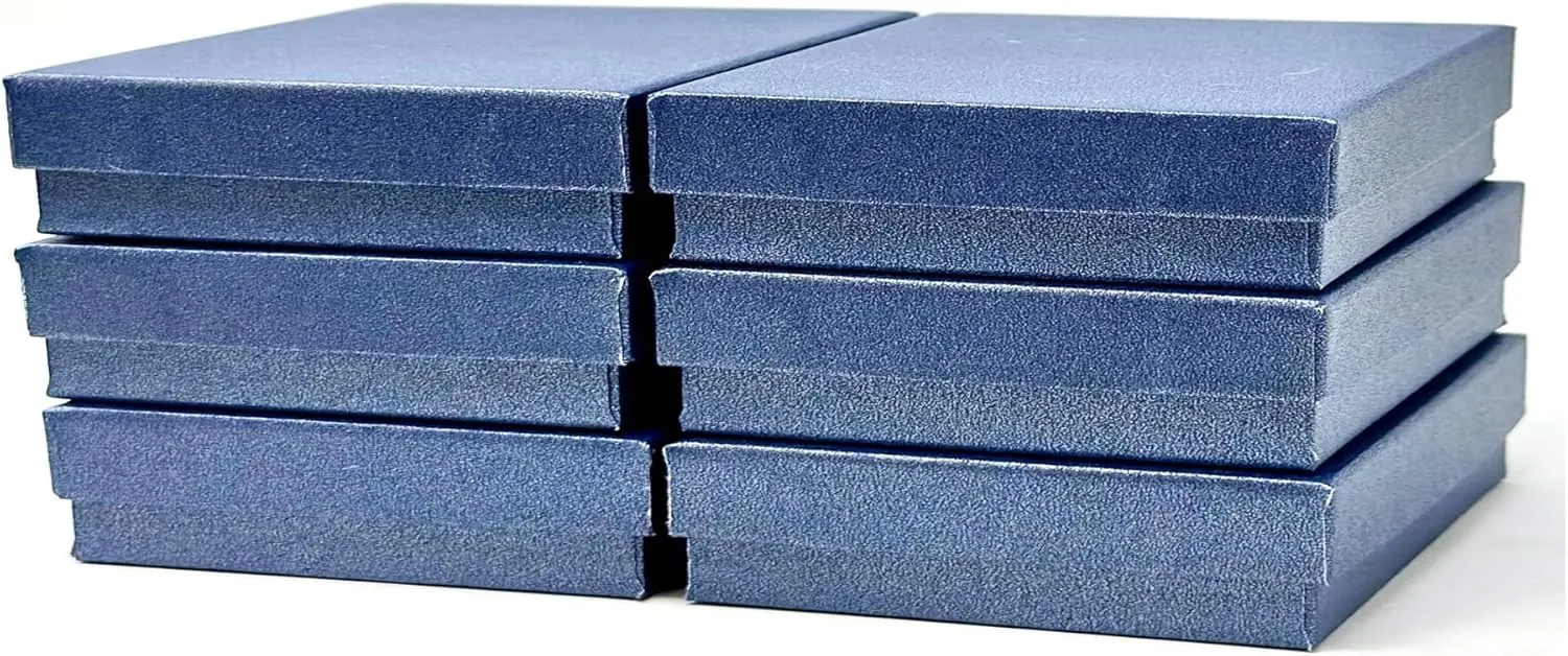 6 Pack Cotton Filled Pearl Blue Color Cardboard Jewelry Necklace Earring Bangle Anklet Pendant Bracelets Watch Gift and Retail Boxes Size 3 1/2" x 3 1/2" x 1" Inch - by R J Displays