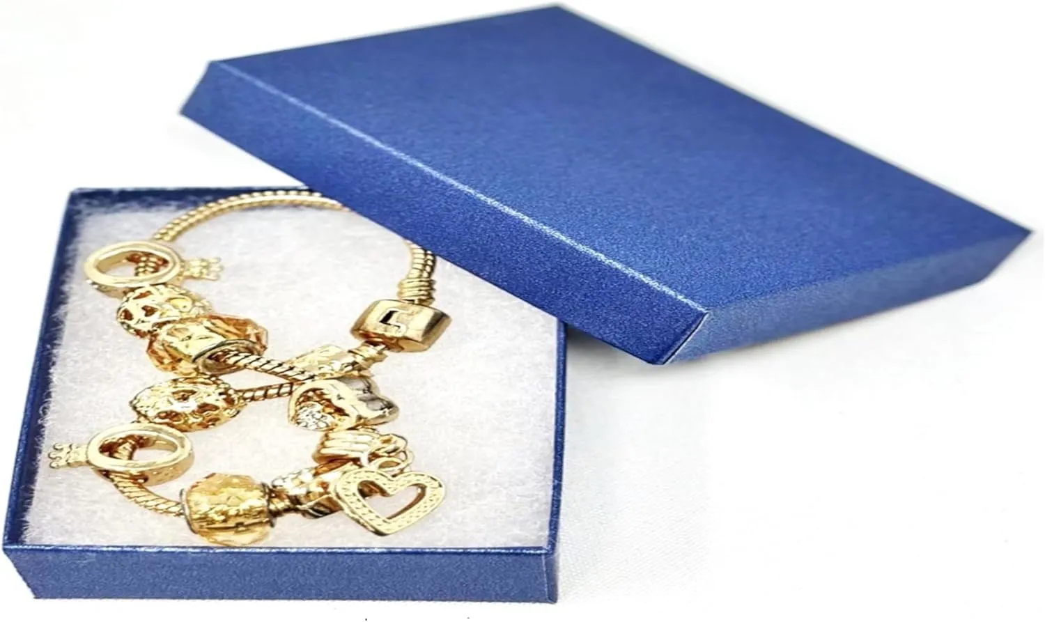 6 Pack Cotton Filled Pearl Blue Color Cardboard Jewelry Necklace Earring Bangle Anklet Pendant Bracelets Watch Gift and Retail Boxes Size 3 1/2" x 3 1/2" x 1" Inch - by R J Displays