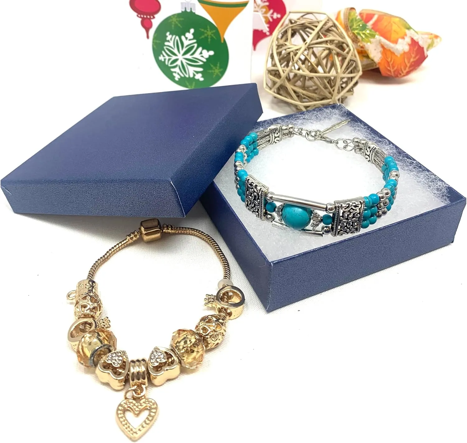 6 Pack Cotton Filled Pearl Blue Color Cardboard Jewelry Necklace Earring Bangle Anklet Pendant Bracelets Watch Gift and Retail Boxes Size 3 1/2" x 3 1/2" x 1" Inch - by R J Displays