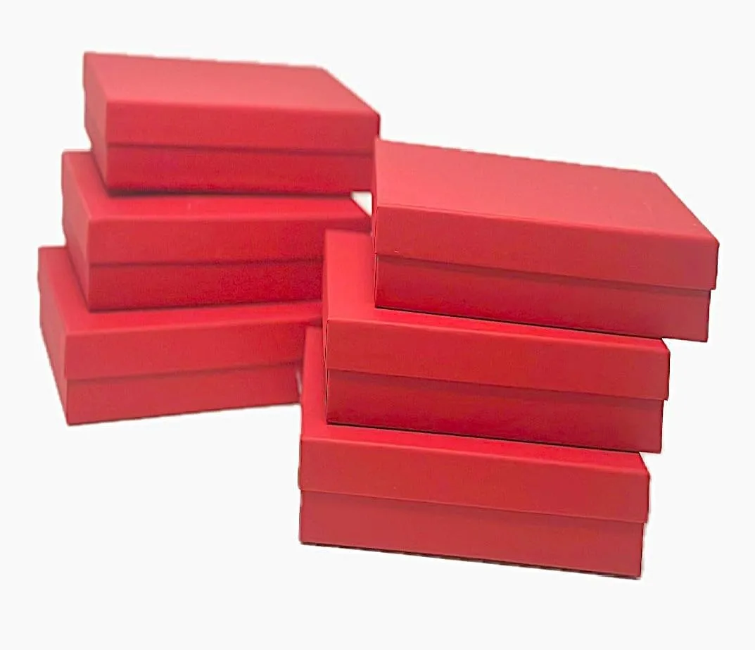 6 Pack Cotton Filled Red Color Paper Cardboard Jewelry Necklace Earring Bangle Anklet Pendant Bracelets Watch Gift and Retail Boxes Size 3 1/2" x 3 1/2" x 1" Inch - by R J Displays (Red)