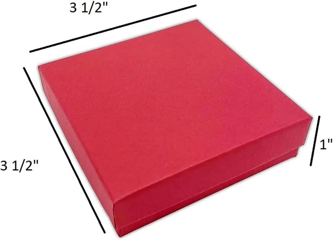6 Pack Cotton Filled Red Color Paper Cardboard Jewelry Necklace Earring Bangle Anklet Pendant Bracelets Watch Gift and Retail Boxes Size 3 1/2" x 3 1/2" x 1" Inch - by R J Displays (Red)
