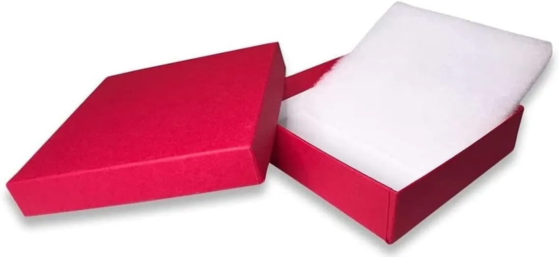 6 Pack Cotton Filled Red Color Paper Cardboard Jewelry Necklace Earring Bangle Anklet Pendant Bracelets Watch Gift and Retail Boxes Size 3 1/2" x 3 1/2" x 1" Inch - by R J Displays (Red)