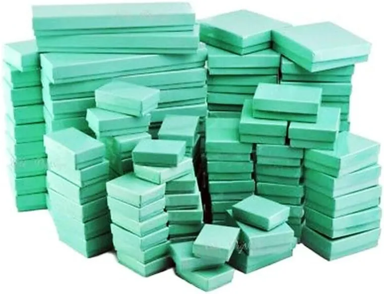 6 Pack Cotton Filled Teal Green Color Cardboard Jewelry Necklace Earring Bangle Anklet Pendant Bracelets Watch Gift and Retail Boxes Size 3 1/2" x 3 1/2" x 1" Inch - by R J Displays (Teal Green)