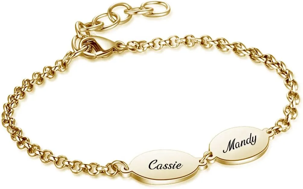 925 Sterling Silver Personalized Name Engraved Oval Disc Charm Custom Link Bracelets Jewelry