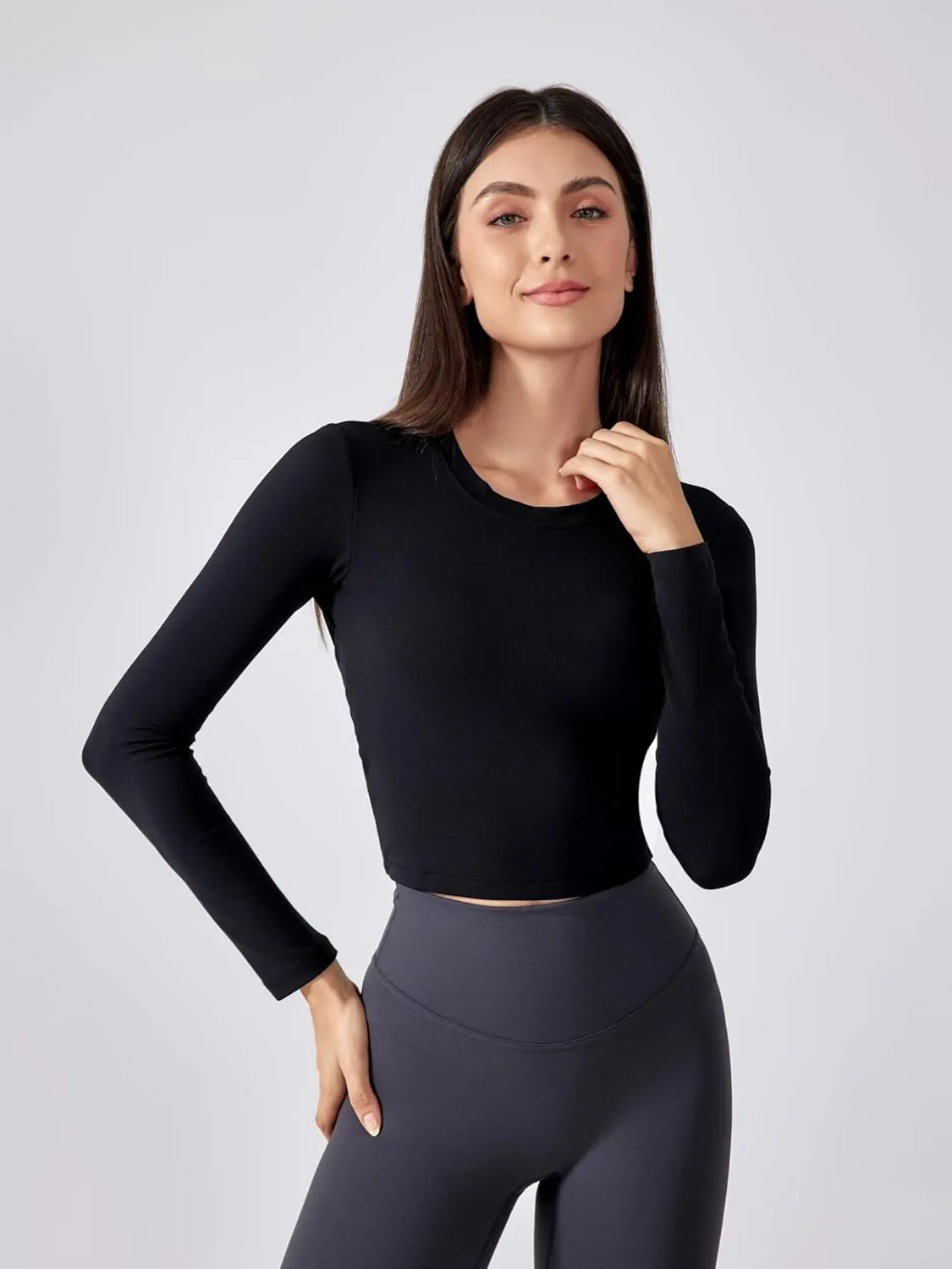 ABOCIW Workout Tops for Women Open Back Longline Sports Bras Athletic Crop Top Cap Sleeve Gym T Shirts with Built in Bra