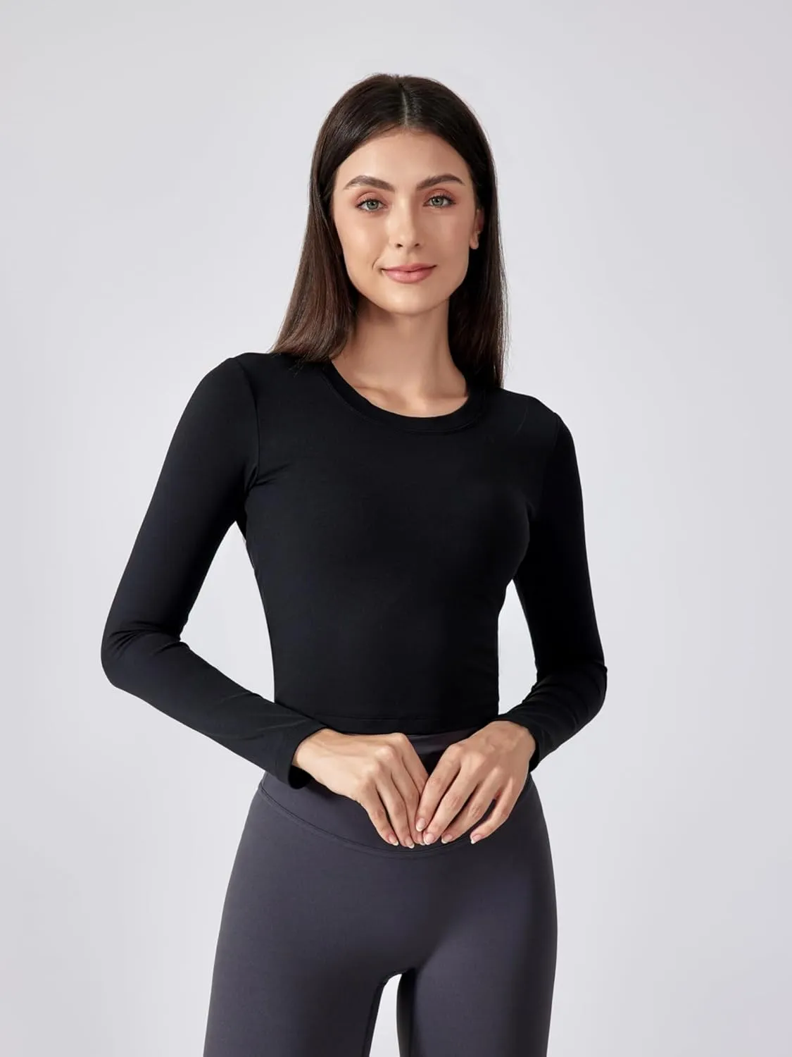 ABOCIW Workout Tops for Women Open Back Longline Sports Bras Athletic Crop Top Cap Sleeve Gym T Shirts with Built in Bra