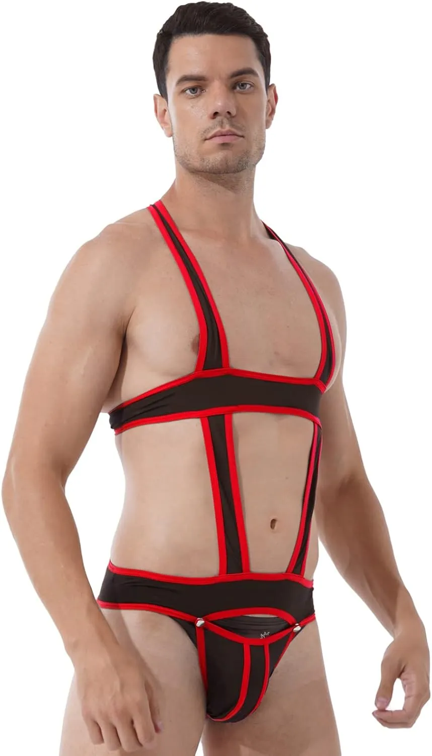 ACSUSS Men's Elastic Body Chest Harness Bodysuit Leotard Underwear Wrestling Singlet Jumpsuit