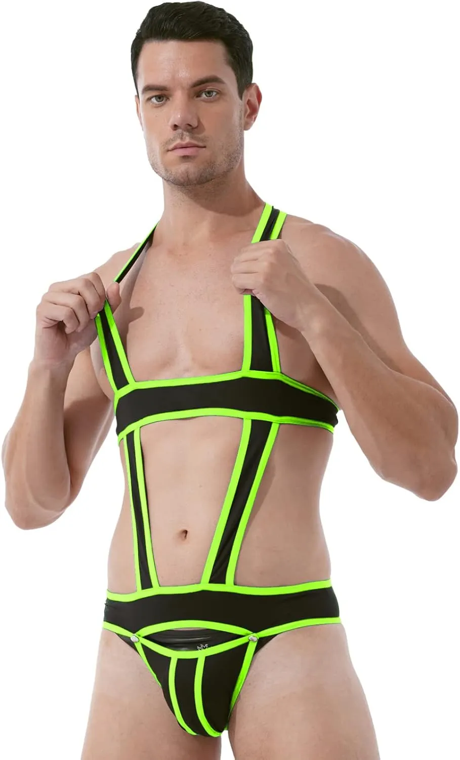 ACSUSS Men's Elastic Body Chest Harness Bodysuit Leotard Underwear Wrestling Singlet Jumpsuit