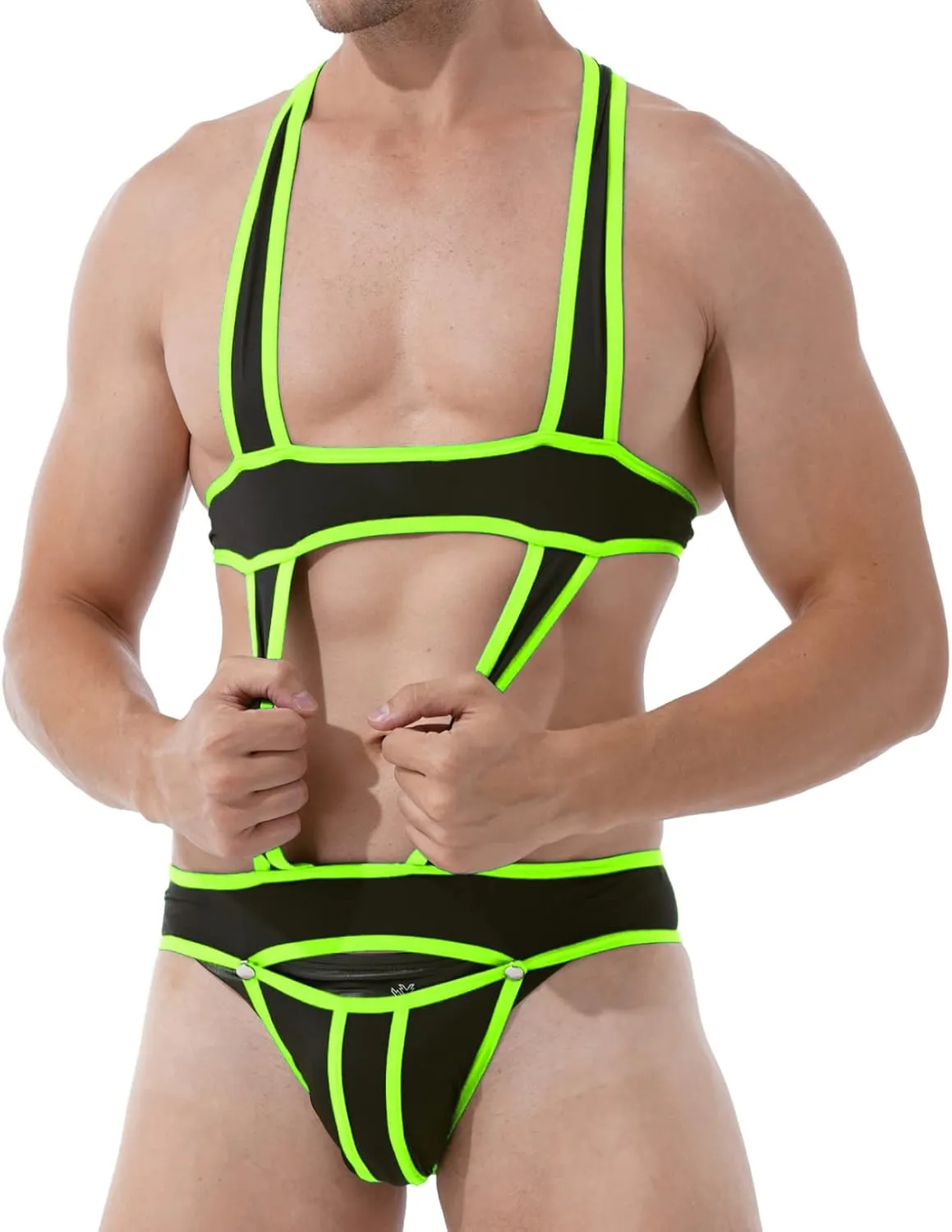 ACSUSS Men's Elastic Body Chest Harness Bodysuit Leotard Underwear Wrestling Singlet Jumpsuit