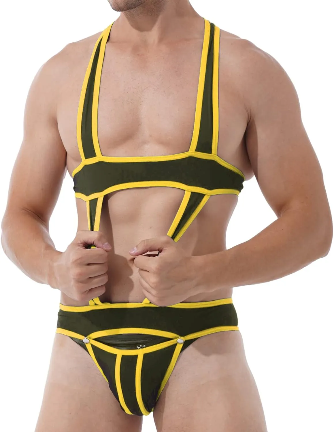 ACSUSS Men's Elastic Body Chest Harness Bodysuit Leotard Underwear Wrestling Singlet Jumpsuit