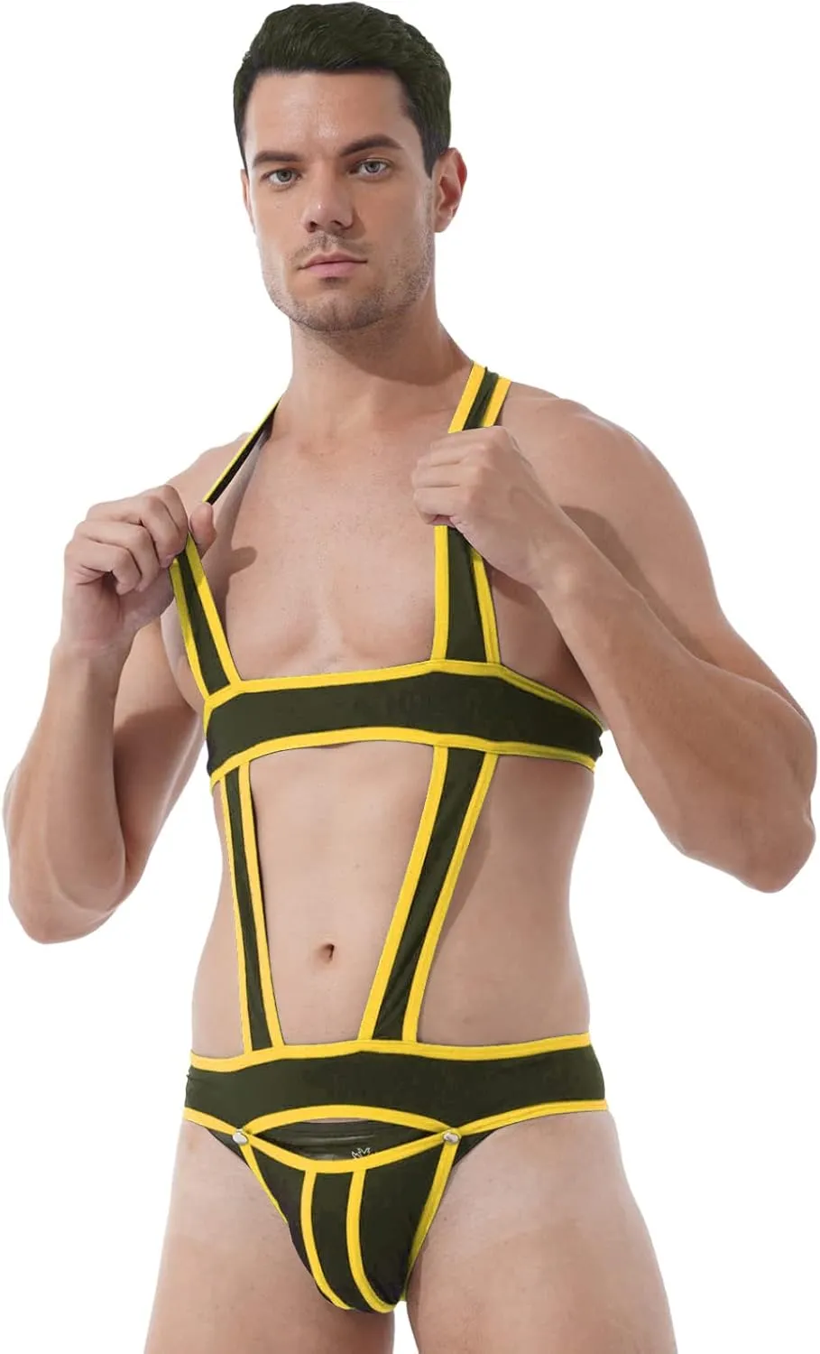 ACSUSS Men's Elastic Body Chest Harness Bodysuit Leotard Underwear Wrestling Singlet Jumpsuit