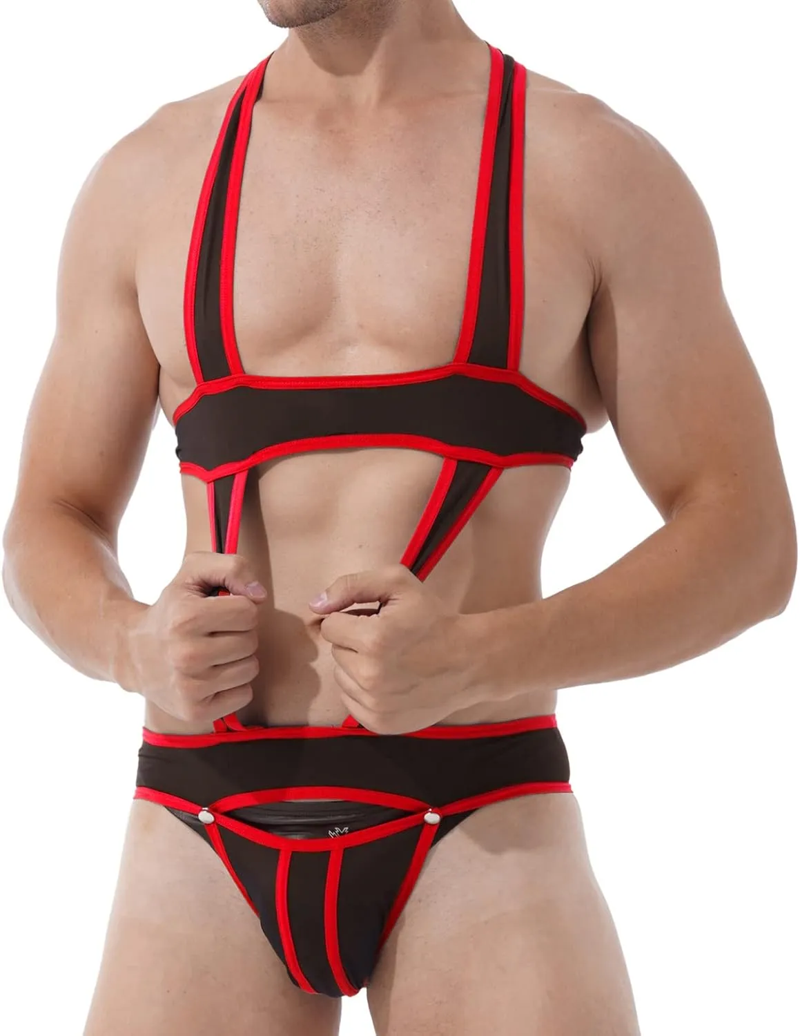 ACSUSS Men's Elastic Body Chest Harness Bodysuit Leotard Underwear Wrestling Singlet Jumpsuit