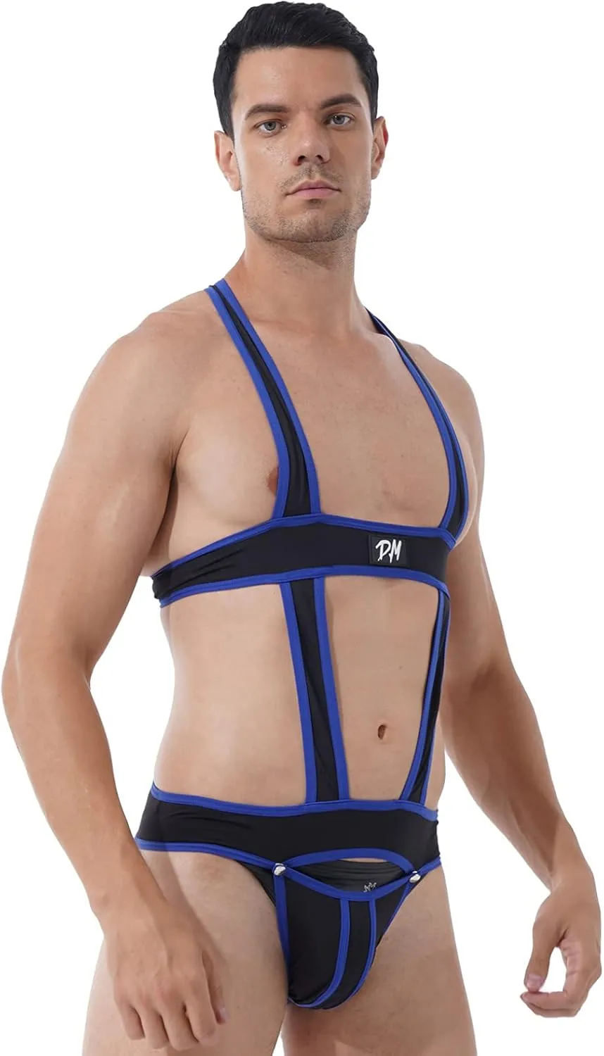 ACSUSS Men's Elastic Body Chest Harness Bodysuit Leotard Underwear Wrestling Singlet Jumpsuit