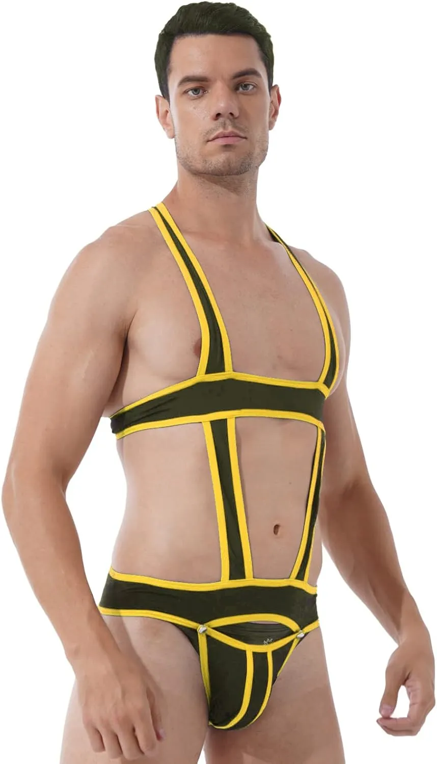 ACSUSS Men's Elastic Body Chest Harness Bodysuit Leotard Underwear Wrestling Singlet Jumpsuit
