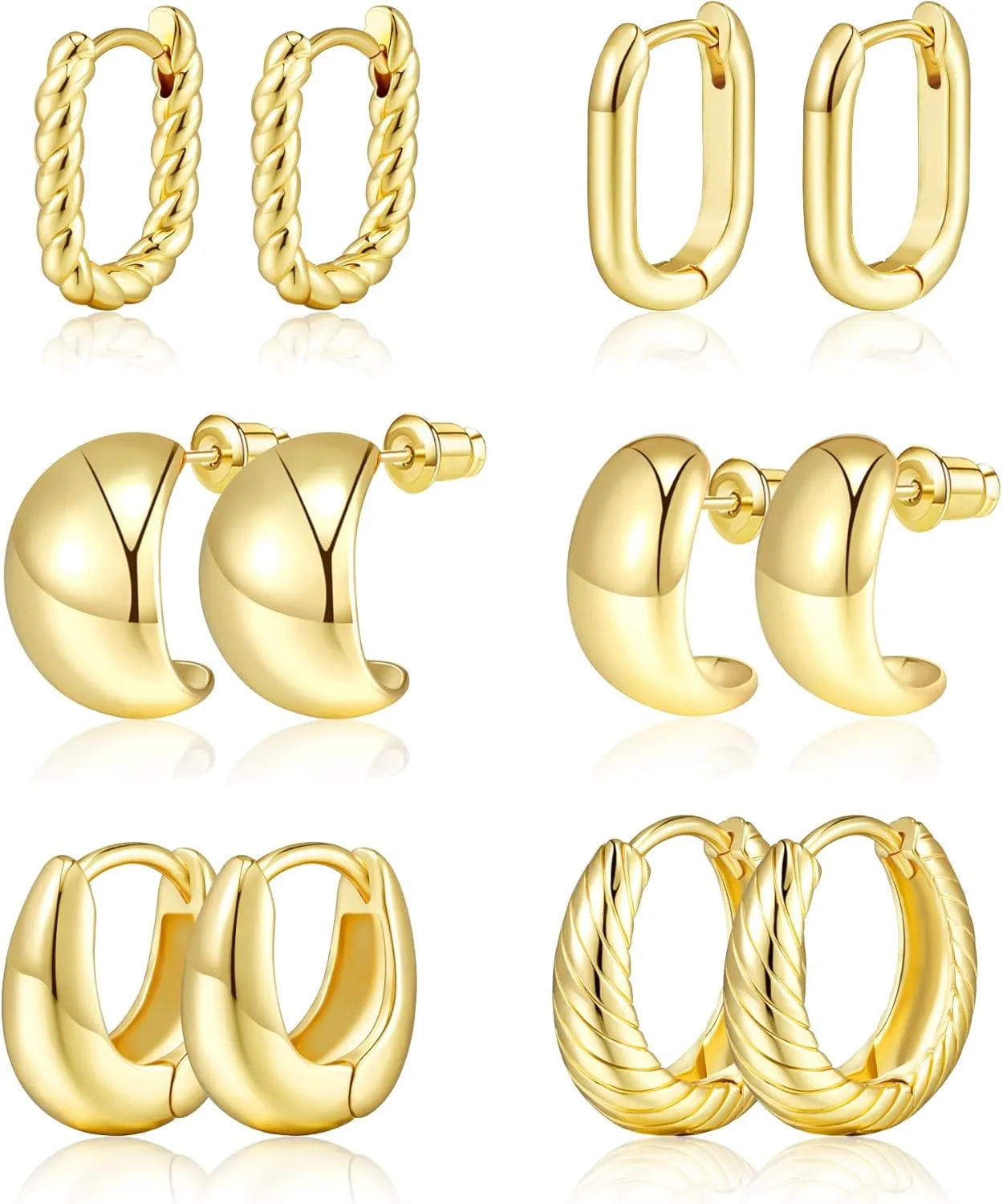 adoyi Hypoallergenic Surgical Steel Earrings for Sensitive Ears 14K Gold Plated Samll Huggie Hoops Earrings Flat Back Studs Stainless Steel Cartilage Earrings for Women Men Multiple Piercing