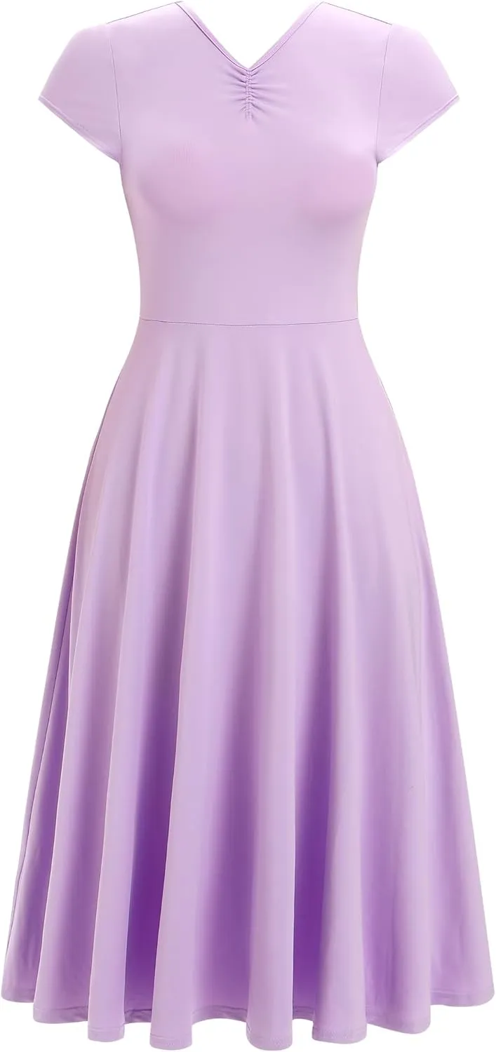 AFAVOM Lyrical Dance Costumes for Women Solid Lyrical Dance Dress Flowy Ruffle Ballet Dancewear Contemporary Dance Costumes