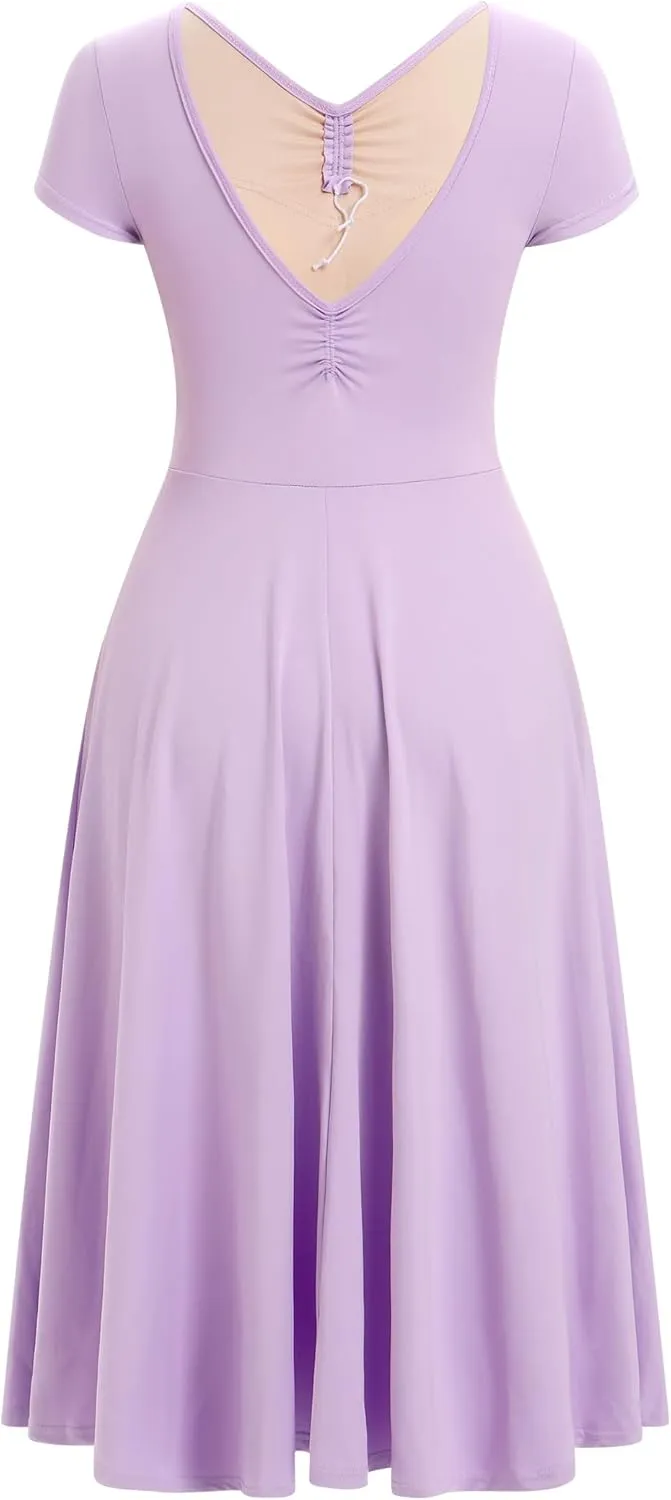 AFAVOM Lyrical Dance Costumes for Women Solid Lyrical Dance Dress Flowy Ruffle Ballet Dancewear Contemporary Dance Costumes