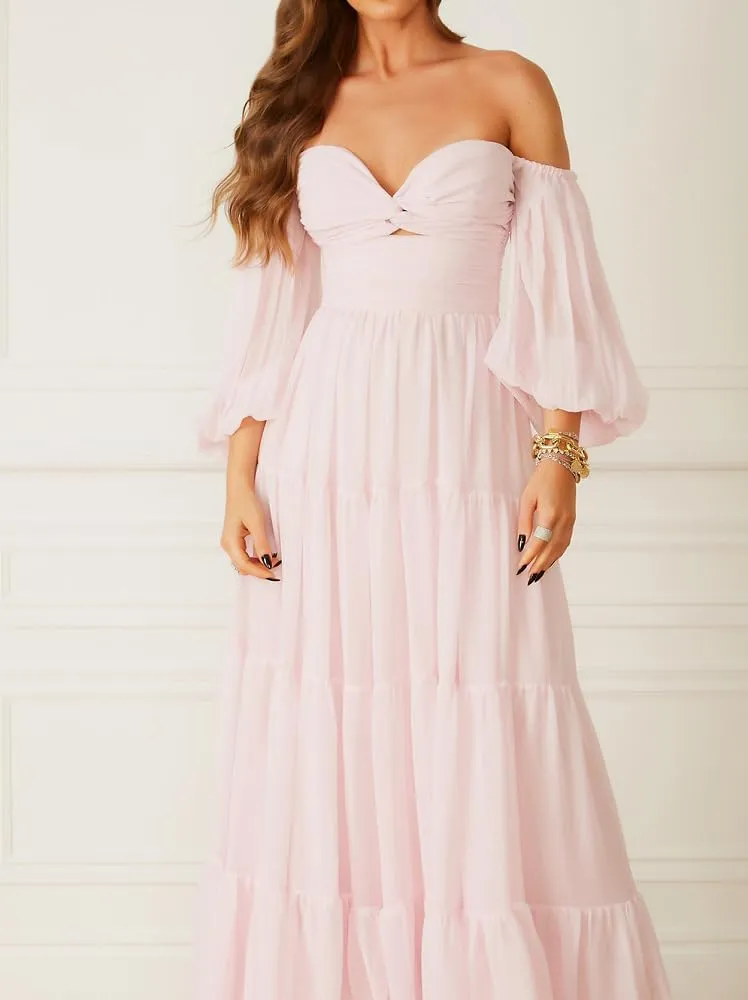 ALFEICE Long Sleeves Wedding Guest Dresses Off Shoulder Chiffon Formal Evening Party Gowns Maxi A Line Cocktail Prom Dresses