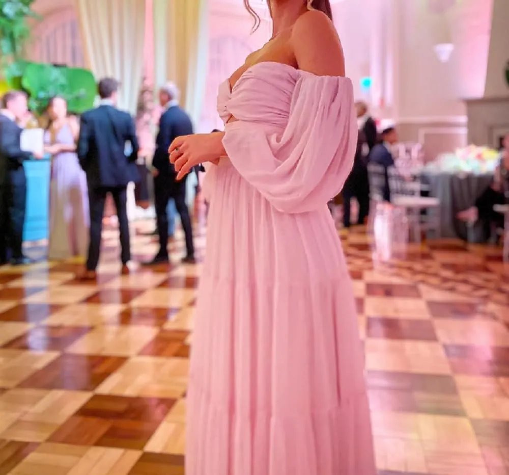 ALFEICE Long Sleeves Wedding Guest Dresses Off Shoulder Chiffon Formal Evening Party Gowns Maxi A Line Cocktail Prom Dresses